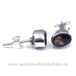 Cercei cuart fumuriu fatetati ovali