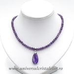 Colier cu pandantiv ametist lacrima fatetat