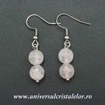 Cercei cuart roz rotund fatetat- 8 mm