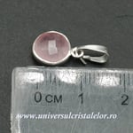 Pandantiv cuart roz rotund fatetat - 9 mm