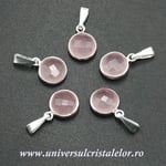 Pandantiv cuart roz rotund fatetat - 9 mm