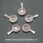 Pandantiv cuart roz rotund fatetat - 11mm