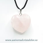 Pandantiv cuart roz inima cu snur si cutie