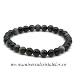 Bratara obsidian argintiu rotund - 6 mm