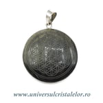 Pandantiv obsidian auriu floarea vietii