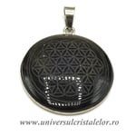 Pandantiv obsidian auriu floarea vietii