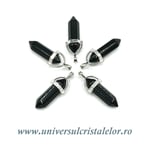 Pandantiv obsidian negru dublu varf