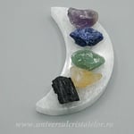 Set Selenit semiluna cu 5 pietre brute 