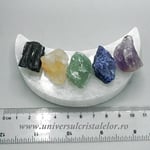 Set Selenit semiluna cu 5 pietre brute 