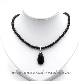 Colier cu pandantiv obsidian negru lacrima