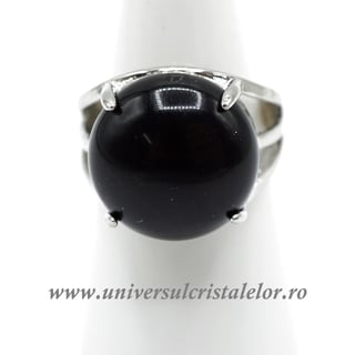 Inel obsidian negru rotund reglabil m6