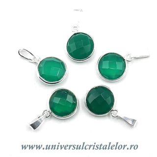 Pandantiv onix verde rotund fatetat - 11mm