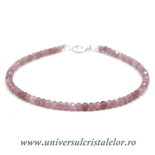 Bratara turmalina roz rotund fatetat - 3,2mm