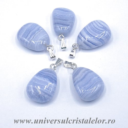 Pandantiv agat albastru dantela 