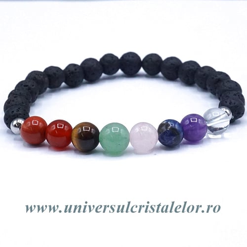 Bratara chakre cu lava vulcanica rotund 8 mm -m02