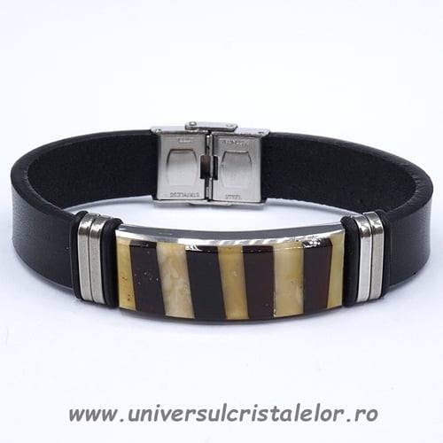 Bratara chihlimbar cu piele naturala