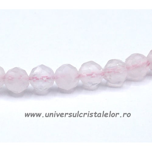 Bratara cuart roz rotund fatetat - 4 mm