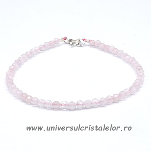 Bratara cuart roz rotund fatetat - 4 mm