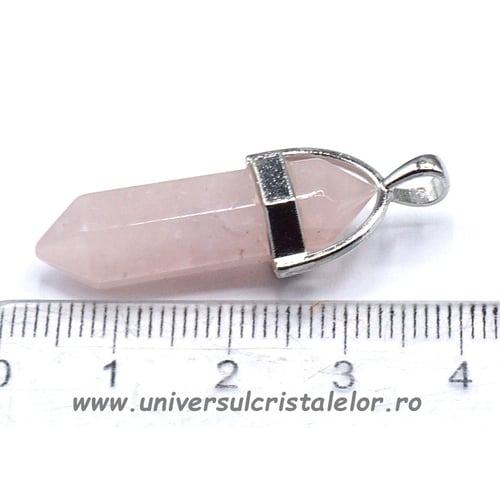 Pandantiv cuart roz dublu varf