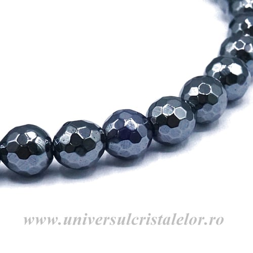 Bratara hematit fatetat rotund - 6 mm
