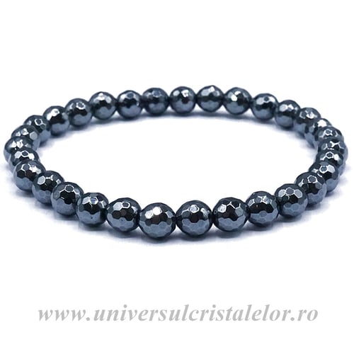 Bratara hematit fatetat rotund - 6 mm
