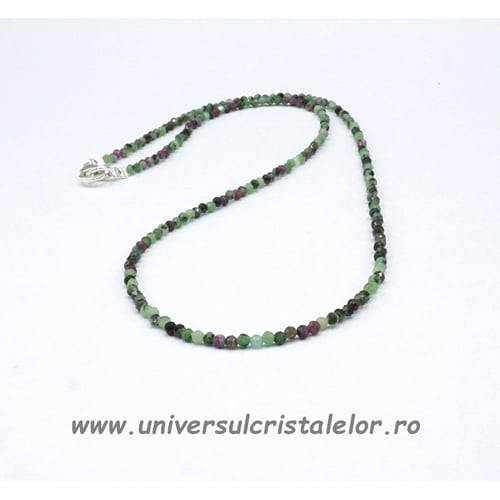 Colier rubin in zoisit rotund fatetat - 2 mm