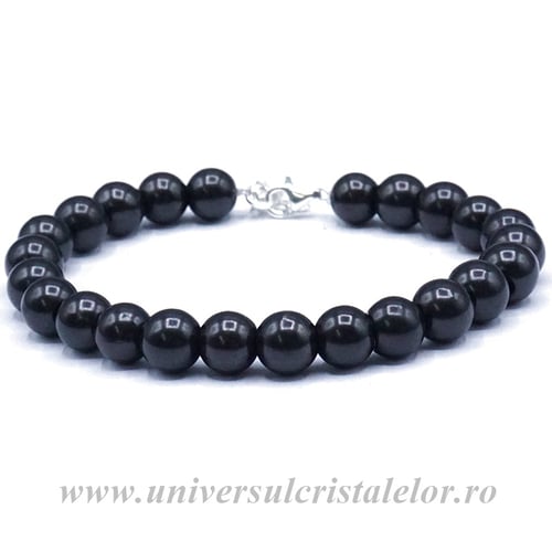 Bratara shungit rotund - 8 mm cu inchizatoare
