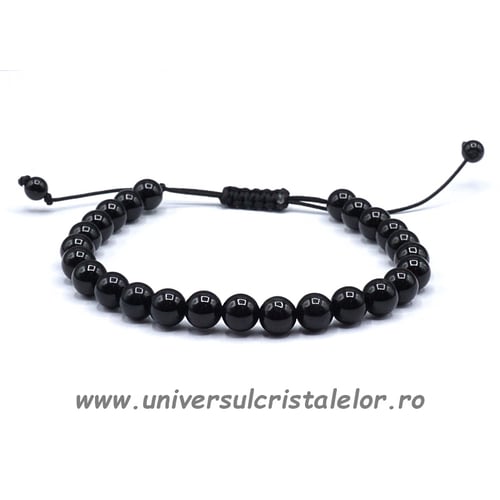 Bratara turmalina neagra rotund 6 mm - snur reglabil
