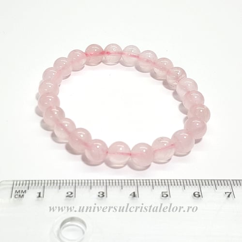 Bratara cuart roz rotund - 8 mm