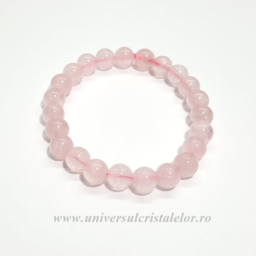Bratara cuart roz rotund - 8 mm