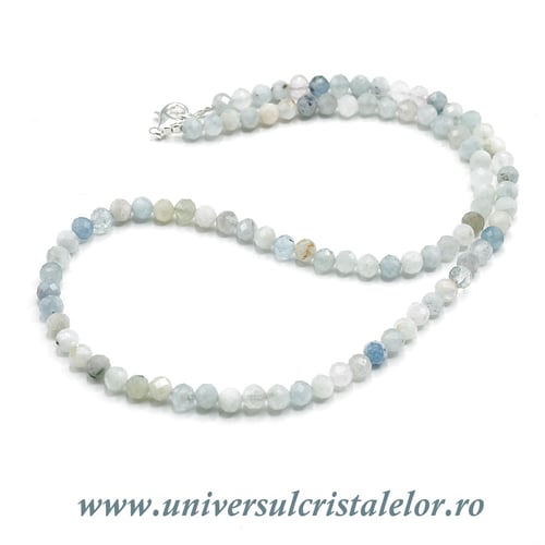 Colier acvamarin rotund fatetat - 5mm