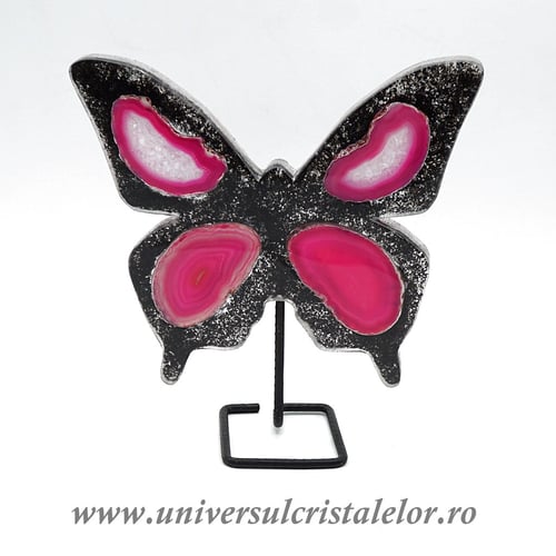 Fluture agat pe suport de metal unicat m06