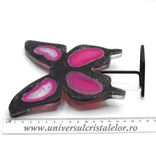 Fluture agat pe suport de metal unicat m06