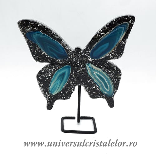 Fluture agat pe suport de metal unicat m08