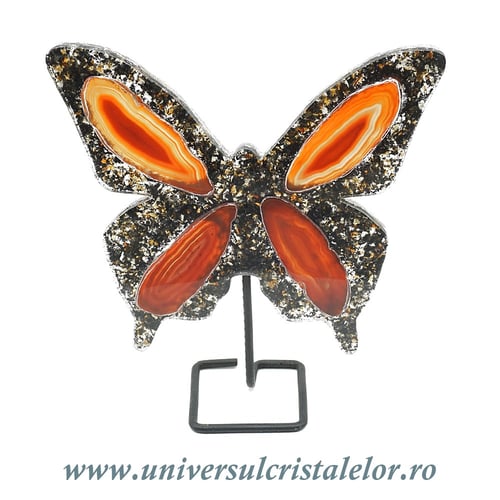 Fluture agat pe suport de metal unicat m01
