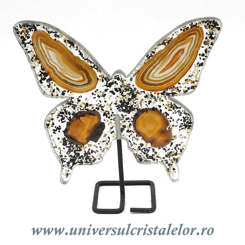 Fluture agat pe suport de metal unicat m02