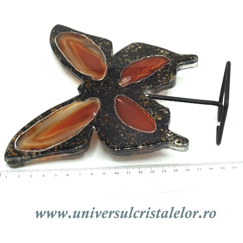Fluture agat pe suport de metal unicat m04