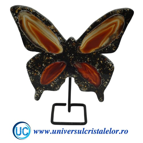 Fluture agat pe suport de metal unicat m04