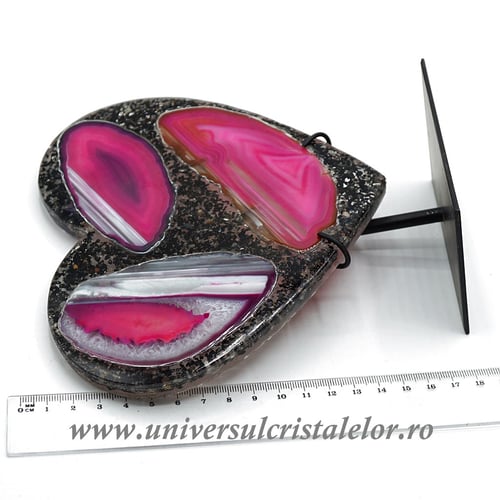 Inima agat pe suport de metal unicat m03