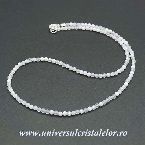 Colier agat albastru dantela rotund fatetat - 3,3mm