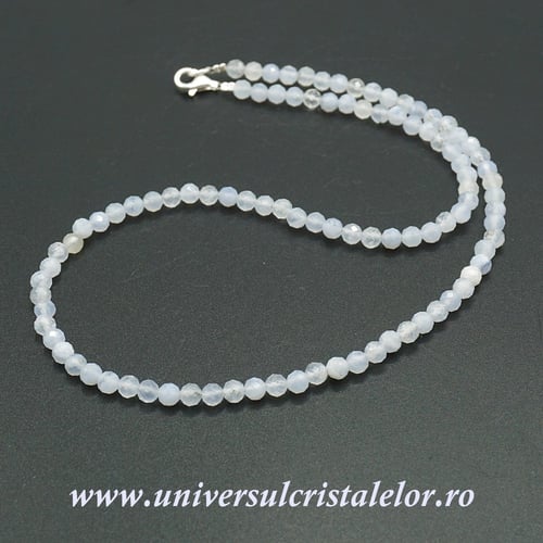 Colier agat albastru dantela rotund fatetat - 4,5mm