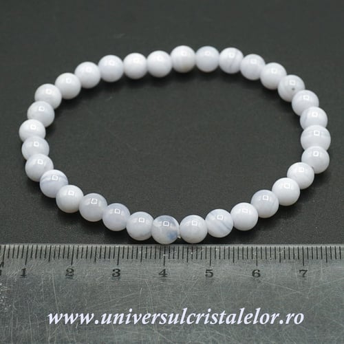Bratara agat albastru dantela rotund - 6 mm