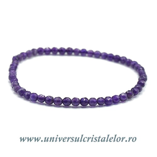 Bratara ametist rotund fatetat - 4 mm
