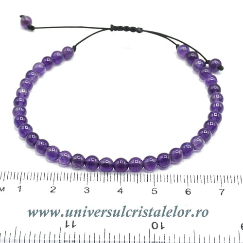 Bratara ametist rotund - 4 mm cu snur reglabil