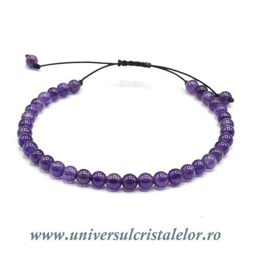 Bratara ametist rotund - 4 mm cu snur reglabil