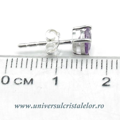 Cercei ametist rotund fatetat tip surub (studs)