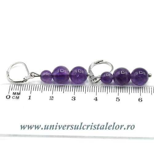 Cercei ametist rotund - 8 mm 