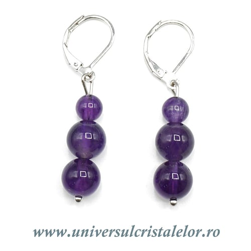 Cercei ametist rotund - 8 mm 