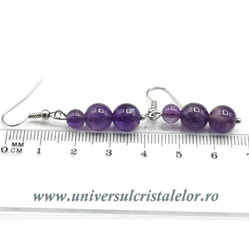Cercei ametist rotund - 8 mm 