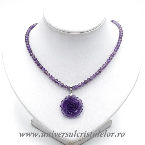 Colier cu pandantiv ametist floare 